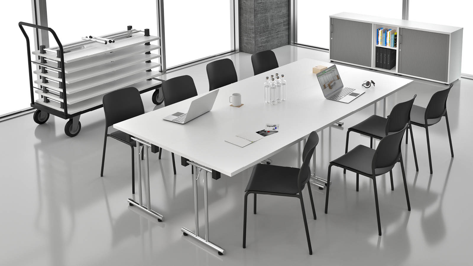 Modułowy zestaw stołów konferencyjnych i szaf, stół konferencyjny - w kolorze białym